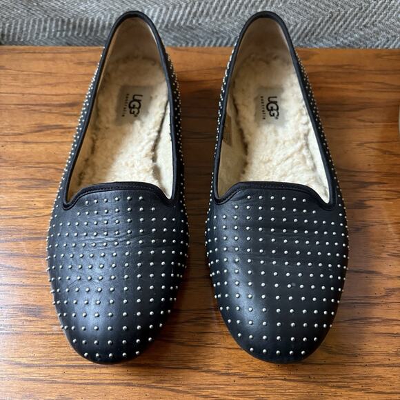 UGG Alloway Studded Black Loafers Shoes Slip On Flats F27012L Women's Size 8 - Picture 1 of 5
